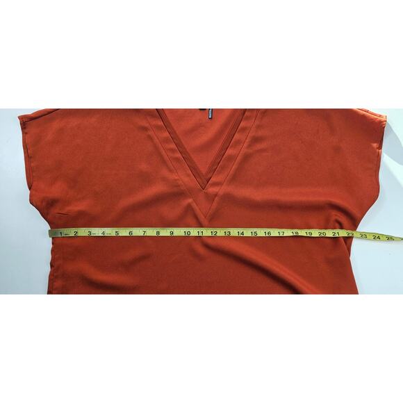 DKNY chiffon trim layered mixed media velour neck top L fall color orange casual - Picture 9 of 9